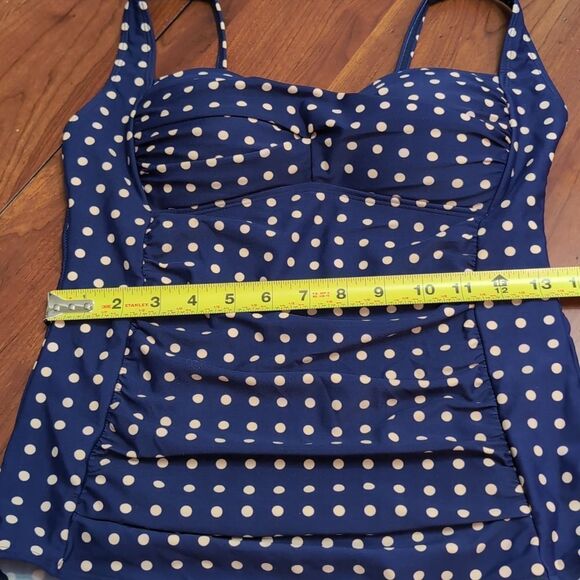 Romenza Targo One Piece Swimsuit Bathing Suit Blue Polka Dot Sz L - Picture 5 of 8